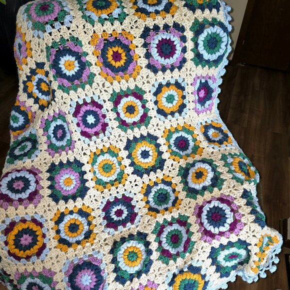 Handmade Other - Boho Mardi Gras Crochet Granny Square Throw Blanket 66" x 58"